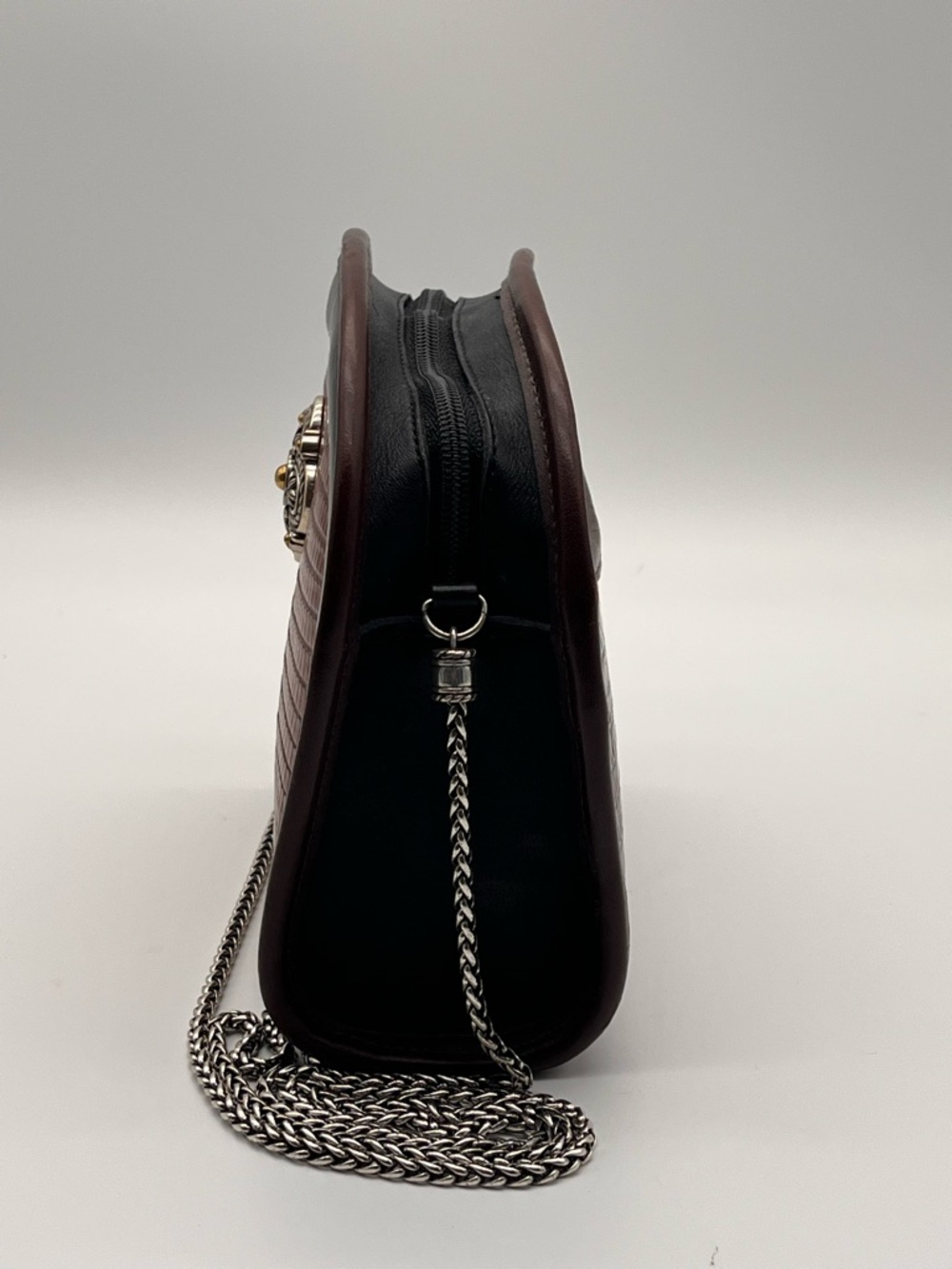 Brighton Vintage Brown Black Croc-Embossed Crossbody Bag Small Saddle Leather - Picture 3 of 8
